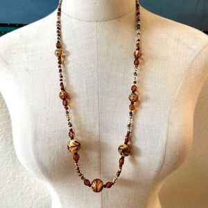 Brown beaded long necklace